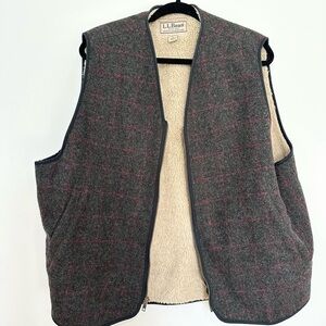 Y2K Vtg MADE IN USA L.L. Bean Wool Plaid Vest, Sherpa Fleece Lined, Size XL men